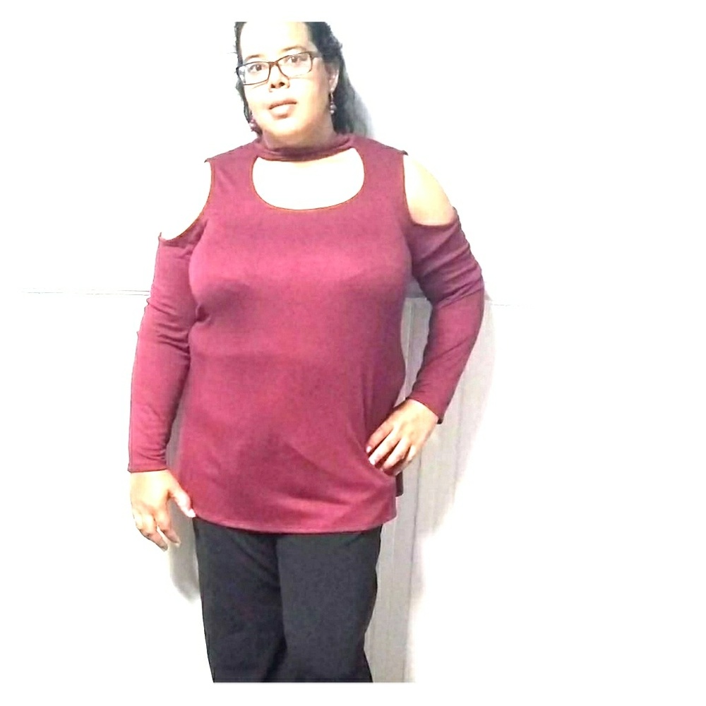 Cold Shoulder Long Sleeve Shirt/Black Slack Outfit